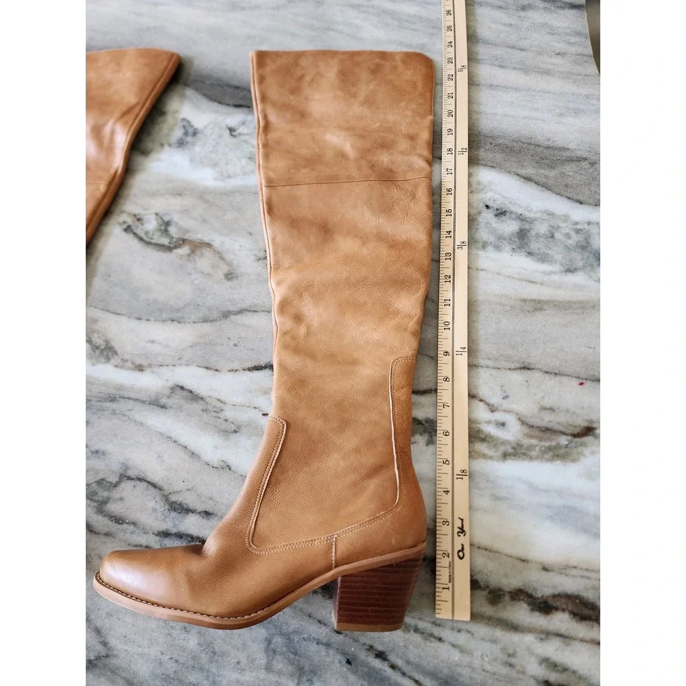 Matisse Tan Genuine Leather Over the Knee Block Heel Boots Womens 8M
